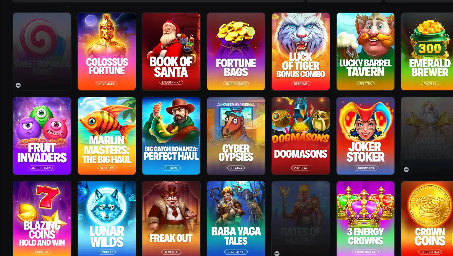 Интерфейс игрового зала Monro casino с слотами